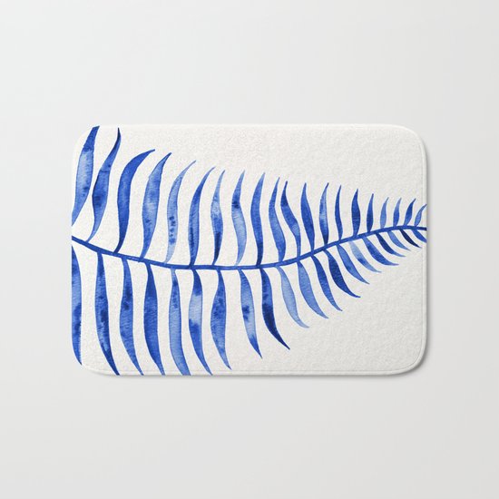 Navy Palm Leaf Bath Mat