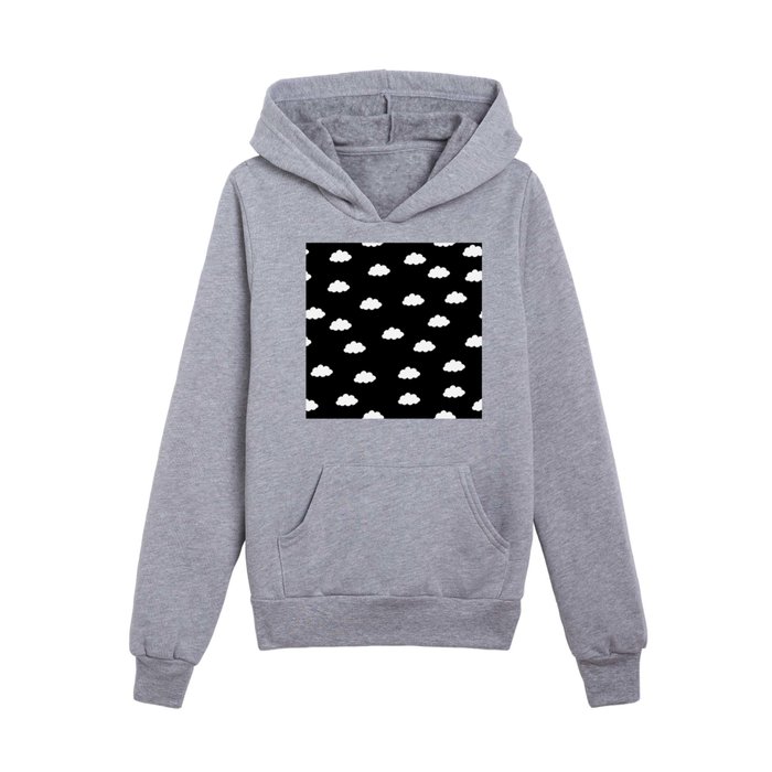 White clouds in black background Kids Pullover Hoodie