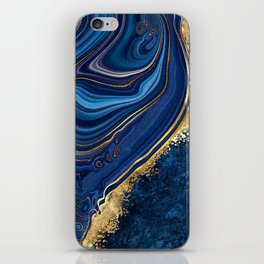 Midnight Blue + Gold Abstract Swirl iPhone Skin