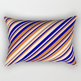 [ Thumbnail: Blue, Chocolate, and Beige Colored Lines/Stripes Pattern Rectangular Pillow ]