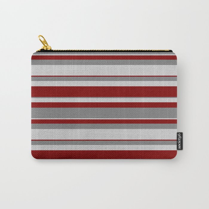 Grey, Light Grey & Maroon Colored Stripes Pattern Carry-All Pouch