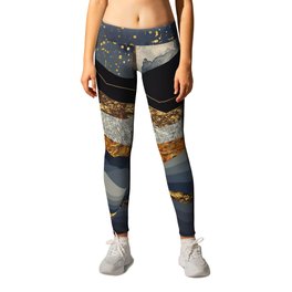 Metallic Mountains Leggings | Curated, Stars, Digital, Nature, Sun, Moon, Mountains, Bronze, Other, Watercolor 