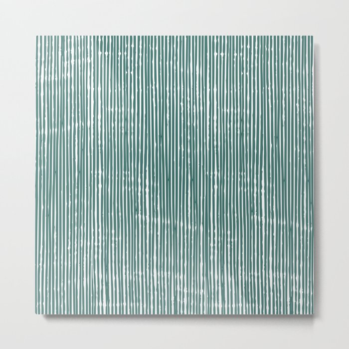 Rustic Abstract Stripes, Teal and White Metal Print