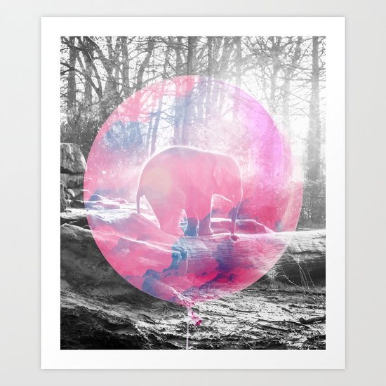 Baby Elephant in a Balloon #society6 #buyart #decor Art Print