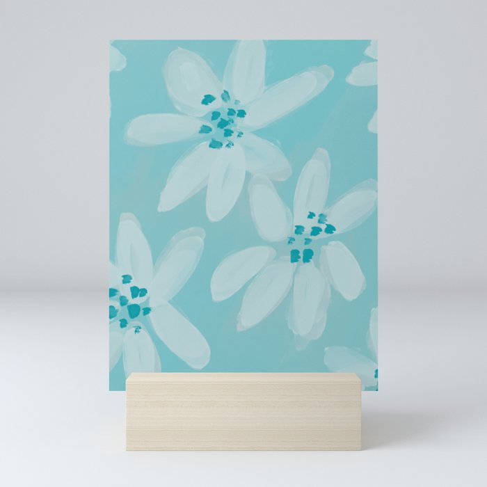 Flowers In The Light Blue Pond | Floral Home Decor Design Mini Art Print