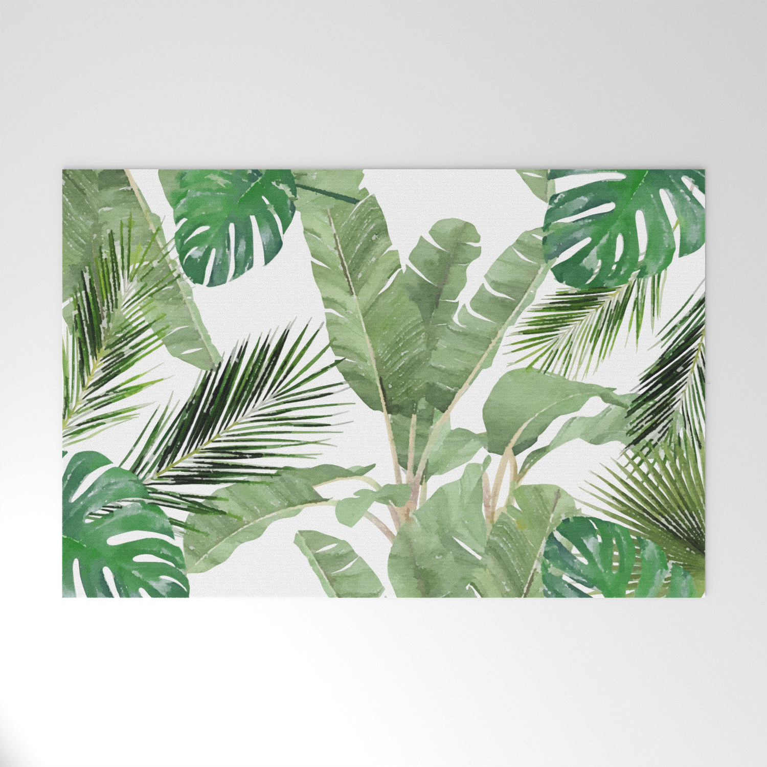 Watercolor Tropical Leaves Pattern Welcome Mat By Laurieforehand Society6