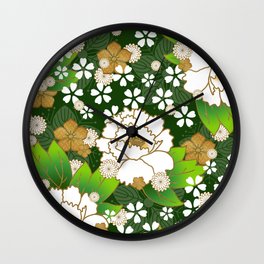 Japanese peonies seamless pattern on green Wall Clock