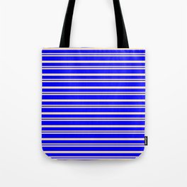 [ Thumbnail: Beige and Blue Colored Stripes Pattern Tote Bag ]