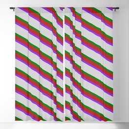[ Thumbnail: Red, Purple, Light Grey & Green Colored Lines Pattern Blackout Curtain ]