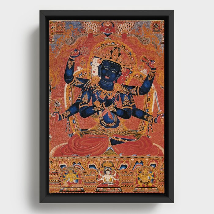 Guhyasamaja Buddhist Deity Akshobhyavajra Thangka 1400s Framed Canvas
