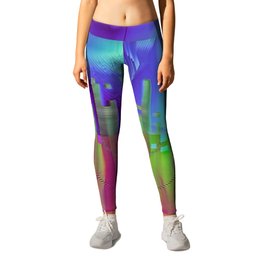 Amperage Leggings | Contrast, Blue, Wave, Glitch, Red, Pixel, Abstract, Chaos, Retro, Digitalart 