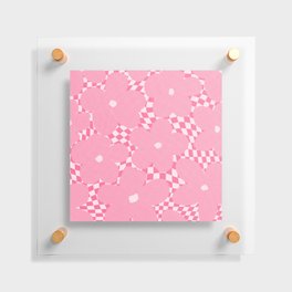 Pastel Pink Flowers on Swirled Gingham Checker  Floating Acrylic Print