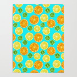 Citrus pattern with blue green background Poster
