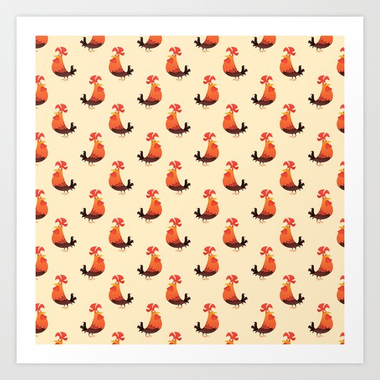Roosters Pattern Art Print
