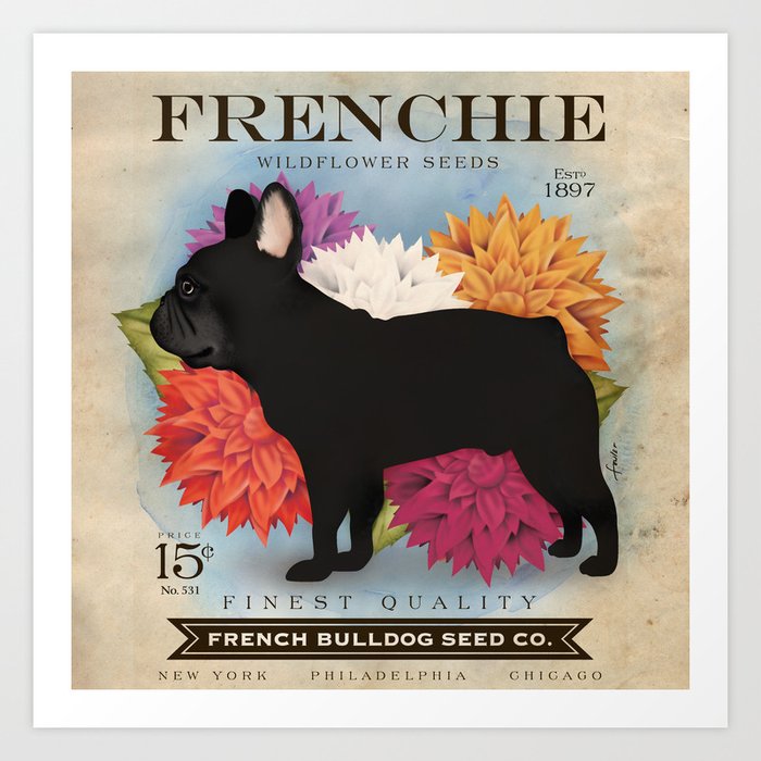 French Bulldog Frenchie Seed Packet Art vintage style  Art Print