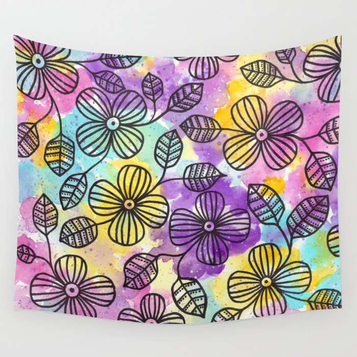 Bright Floral Pattern Wall Tapestry