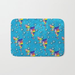 Colorful Shark with Bubbles on a Light Blue Background Bath Mat