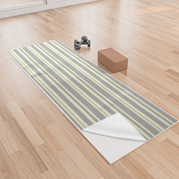 Light Yellow & Dark Grey Colored Pattern of Stripes Yoga Towel