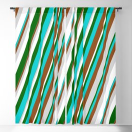 [ Thumbnail: Eyecatching Dark Turquoise, Brown, Light Gray, White & Dark Green Colored Lined Pattern Blackout Curtain ]