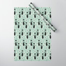 Mid Century Meow Retro Atomic Cats Mint Wrapping Paper