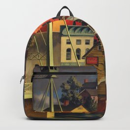 New England Town on the Two Rivers with Bridge landscape painting by Peter Blume Backpack | Greenmountains, Mystic, Painting, Town, Curated, Connecticut, Northconway, Rockport, Newhampshire, Concord 