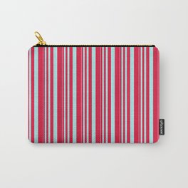 [ Thumbnail: Turquoise & Crimson Colored Stripes/Lines Pattern Carry-All Pouch ]