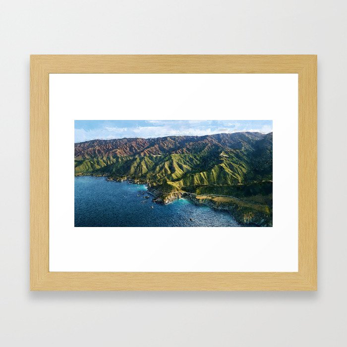 Pacific Coast Highway, Coastal California Santa Lucia Mountains landscape painting Framed Art Print