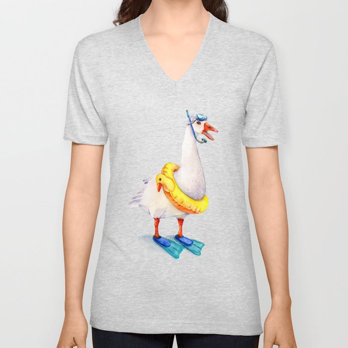 Snorkeling Goose V Neck T Shirt