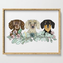 Triple Dachshunds Floral Serving Tray