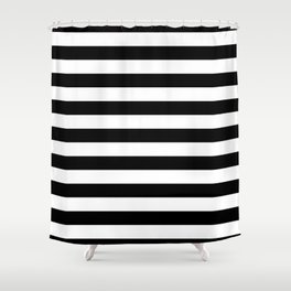 Large Black and White Horizontal Cabana Stripe Shower Curtain