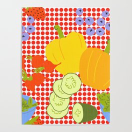 Retro Modern Fruits And Vegetables Red Dots Poster