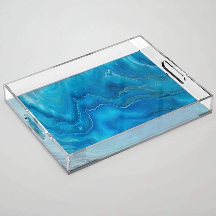 Blue & Teal Marble Agate Abstraction Acrylic Tray