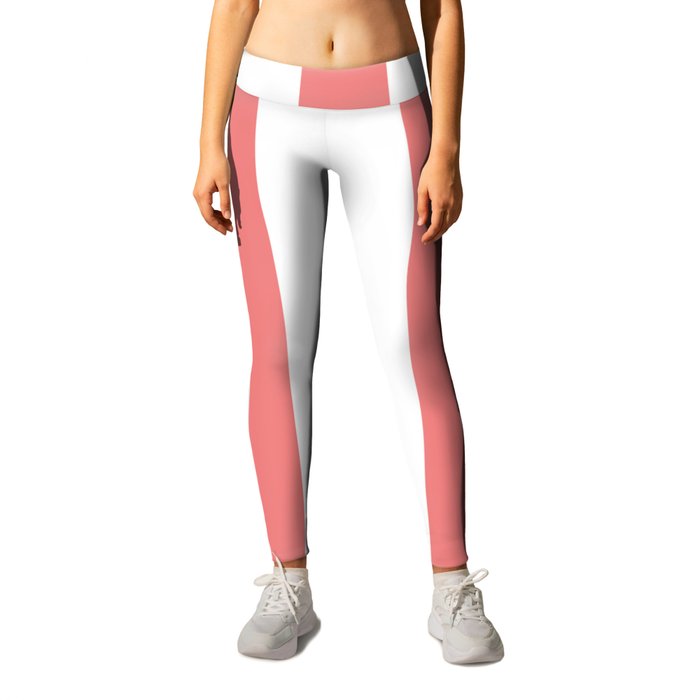 Light coral pink - solid color - white vertical lines pattern Leggings