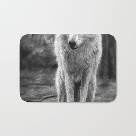 White Wolf in the Forest Bath Mat