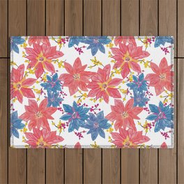 Hand Painted Watercolor Pink Blue Flower Pattern Outdoor Rug