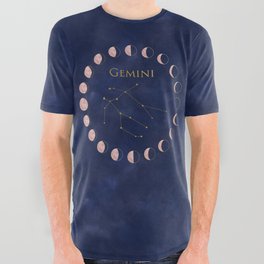 Gemini and Rose Gold Moon All Over Graphic Tee