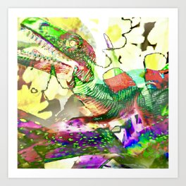 Happy Dinosaur Art Print | Gardenstyle, Trex, Boldcolors, Dinosaurlover, Funkyart, Digital, Digitaldino, Dinosaur, Daisies, Gardenabstract 