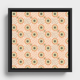 Pastel Orange Floral Pattern Retro Polka Dot Background Framed Canvas