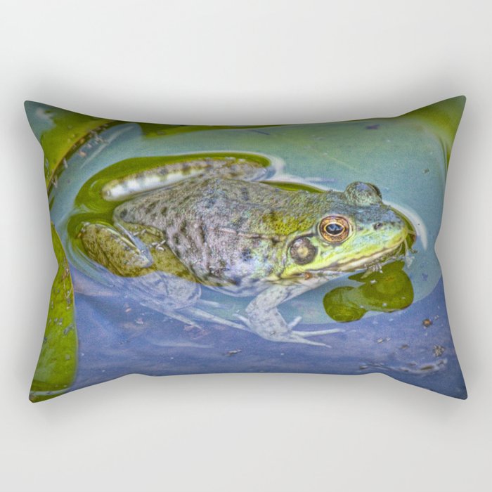 Frog resting on a Lily Pad Rectangular Pillow