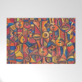 Faces VI painting from Cameroon, Africa Welcome Mat