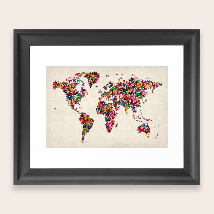 Butterflies Map of the World Map Framed Art Print by artPause Michael