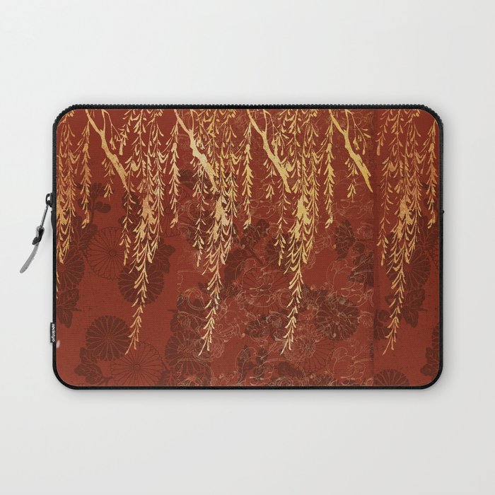 Caravans II:  Asian Print  willow tree branches, gold, orange watercolor Laptop Sleeve