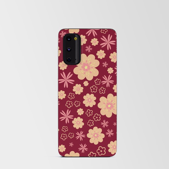 Retro Orange Floral Pattern - Burgundy Android Card Case