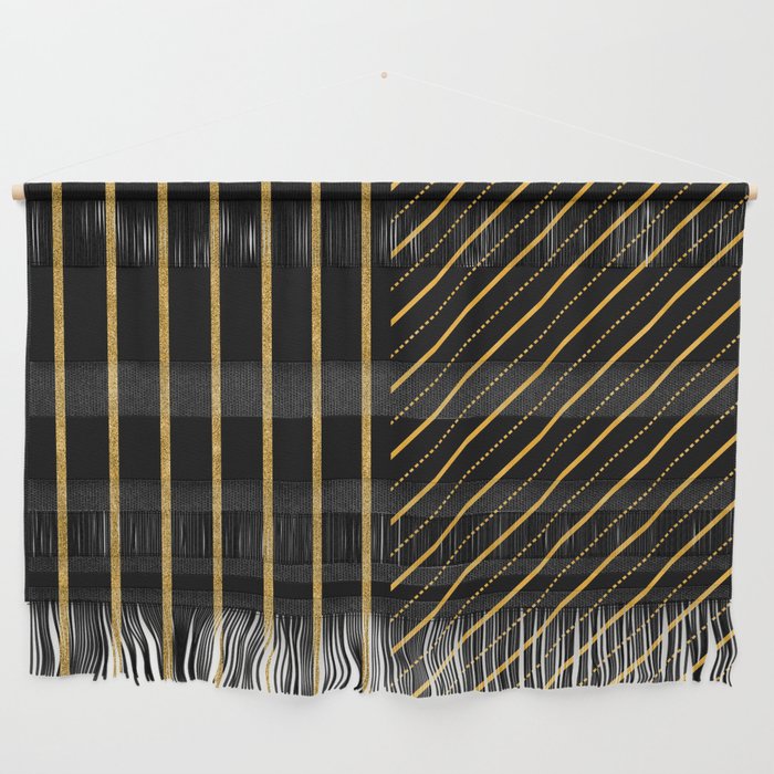 Gold And Black Stripes Lines Collection Wall Hanging