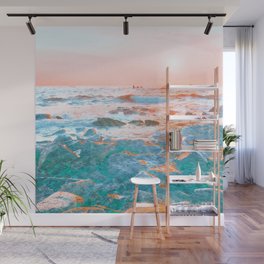 rocky sunset impressionism painted realistic scene Wall Mural