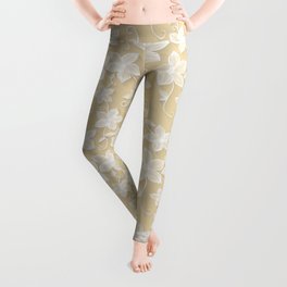 Modern Gold White Abstract Floral Pattern Leggings