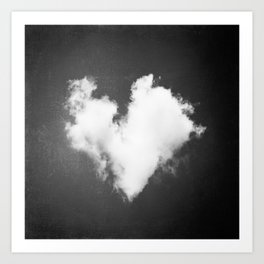 Black and White Heart Photography, Love Cloud in Sky, Dark Hearts Art Print