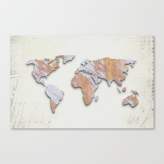 Rose Gold Marble Map - RoseGold World II Canvas Print