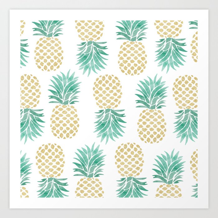 Gold Pineapples Art Print