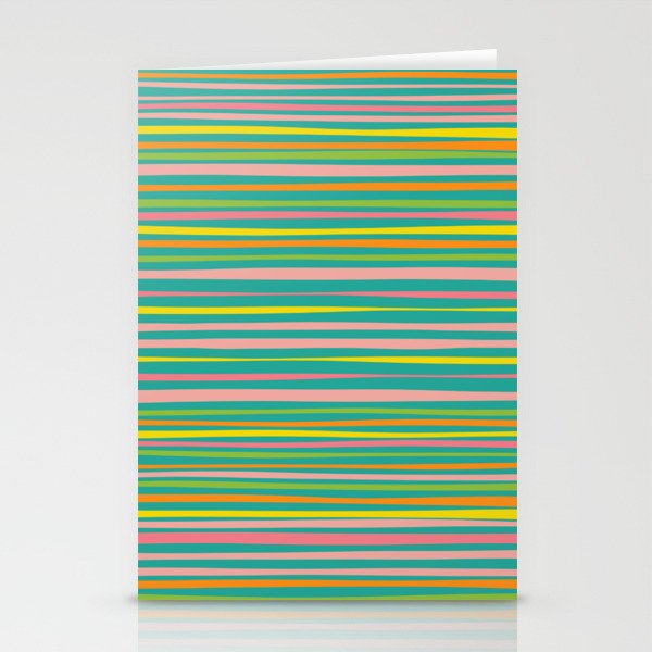 Natural Stripes Pattern Colorful Teal Spring Green Pink Yellow Orange Stationery Cards